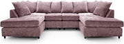 U-Shaped Sofa Pink Chenille w/ Cushions + Footstool | 280x164x90cm Modern