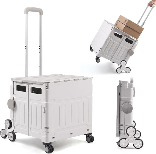 Foldable Stair-Climbing Trolley 75L 50KG Storage Cart with Lid