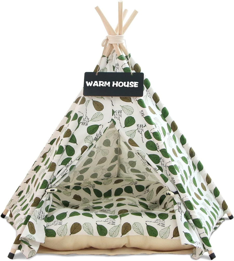 Pet Teepee Tent Dog Cat Bed House w Cushion Private Indoor Shelter