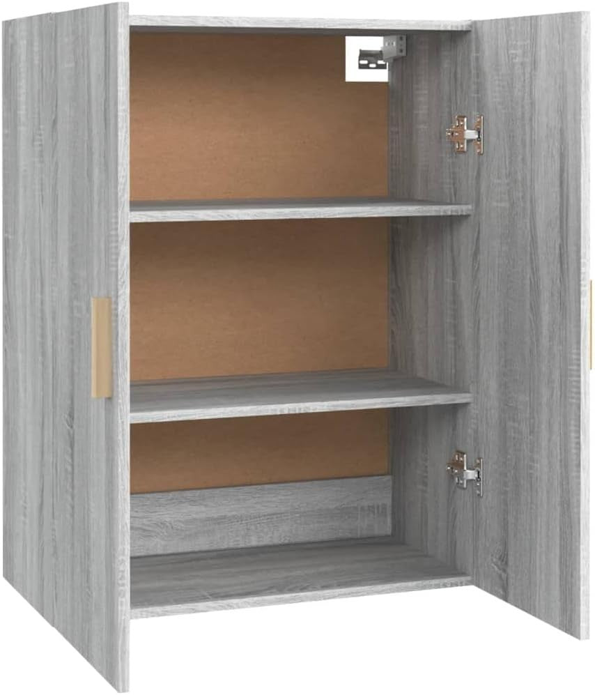 Grey Wall Cabinet Storage Unit with Doors, 3 Compartments, Modern Look.