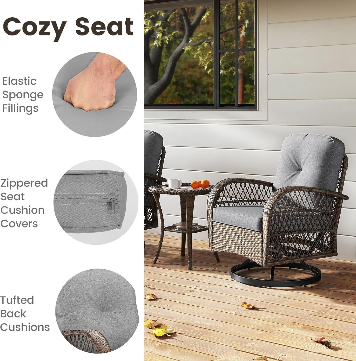 Luxury Swivel Rattan Bistro Set 360° Chairs Side Table Garden Patio
