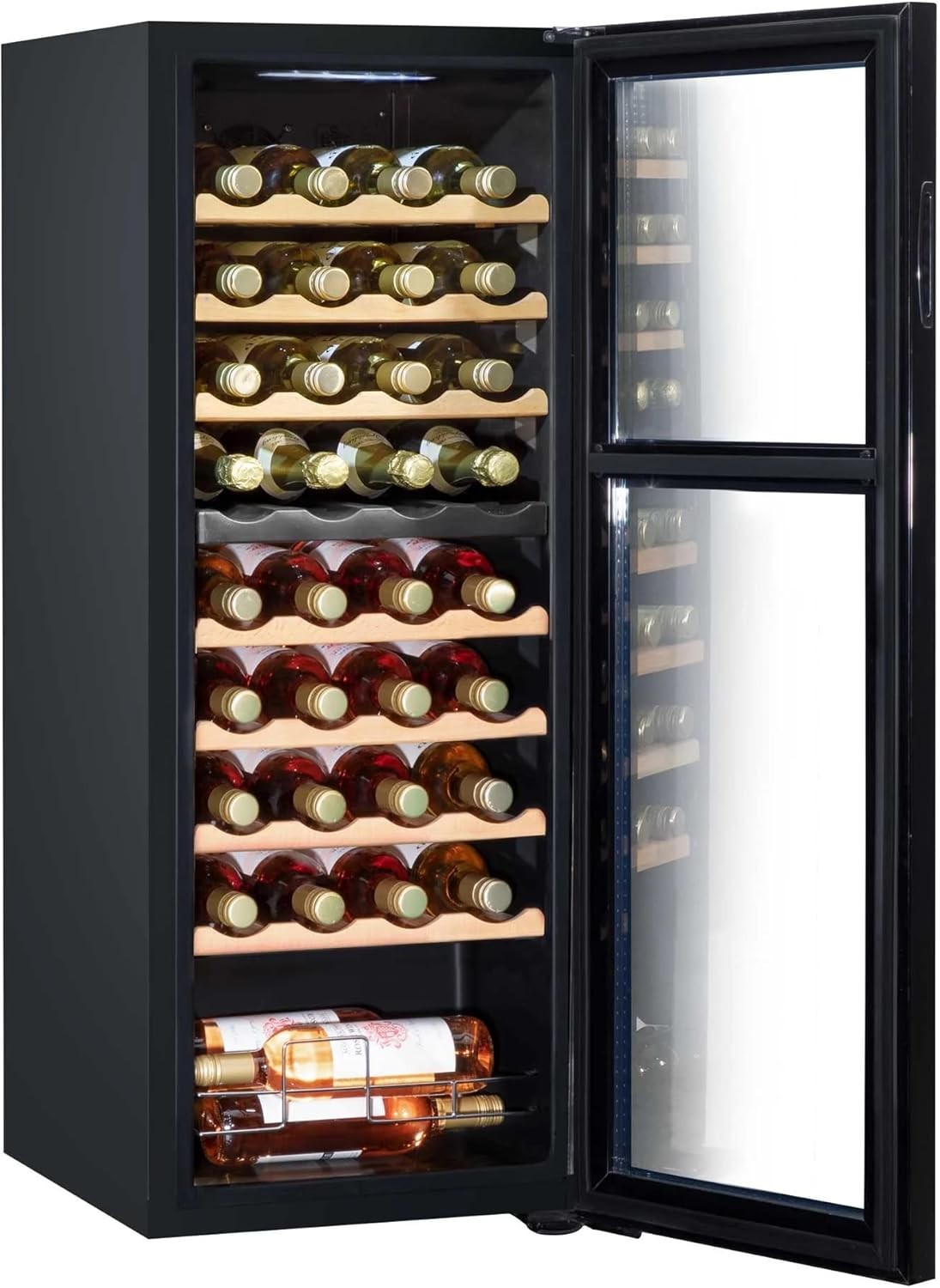 36 Bottle Dual Zone Wine Cooler Fridge Touch Screen LED Glass Door Black