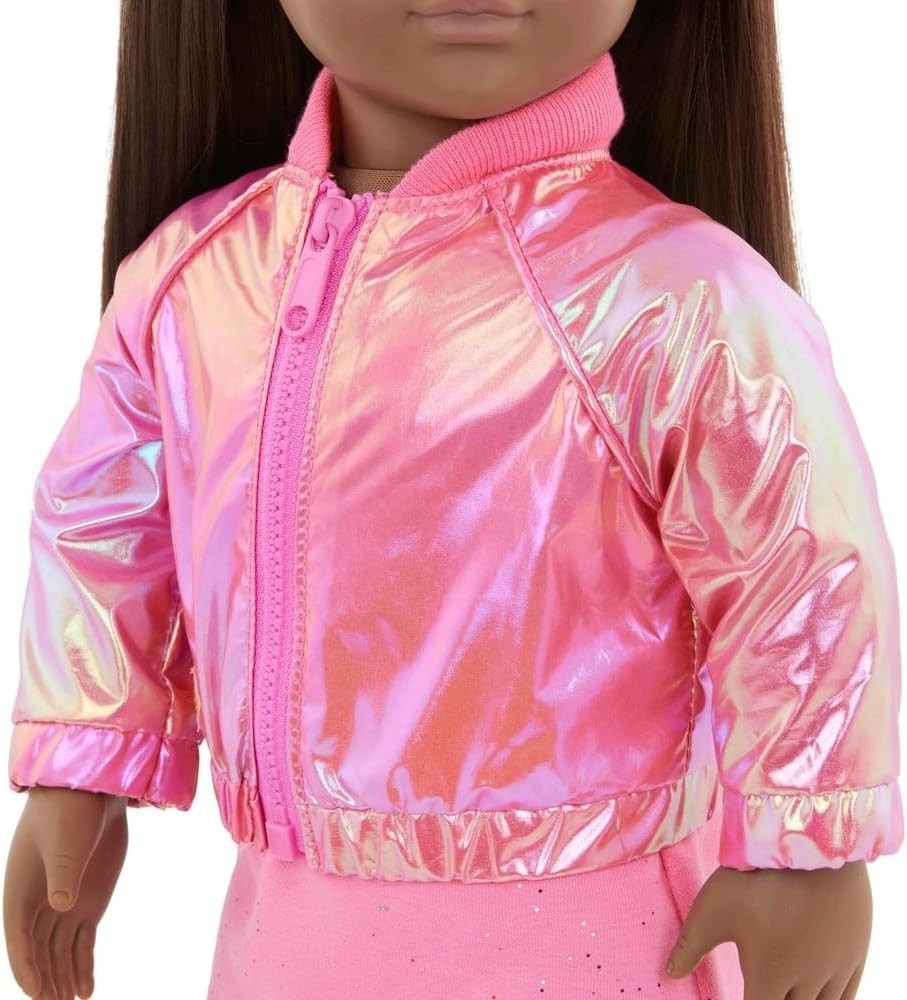 46cm Fashion Doll Outfit Pink Sparkle Dress Iridescent Jacket