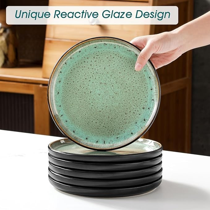24pc Stoneware Dinner Set Plates Bowls Reactive Glaze Service for 6 Green