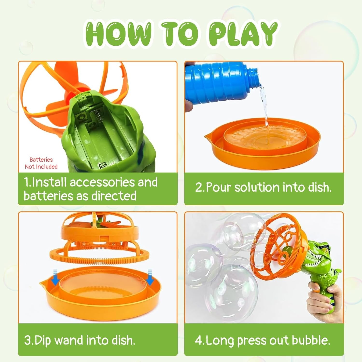 Dinosaur Bubble Gun Giant Bubble Maker Toy with Solution Green