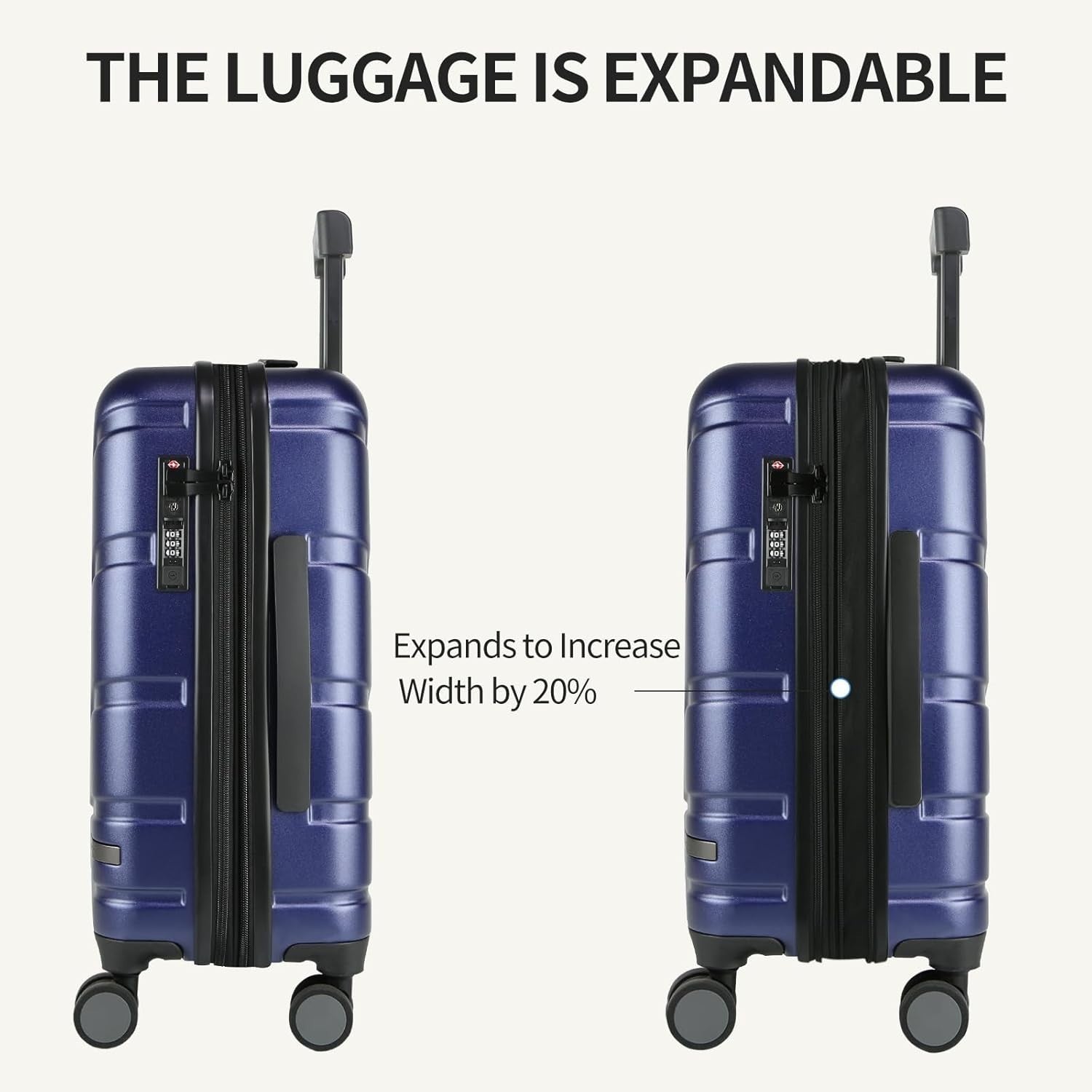 20 Inch Carry On Suitcase Lightweight PC Hard Shell Expandable Spinner