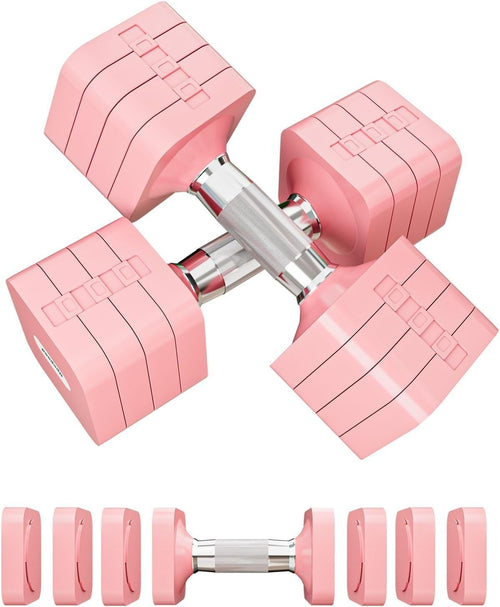 15LB Adjustable Dumbbells Pair 4-in-1 Anti-Roll Pink Home Fitness Weights