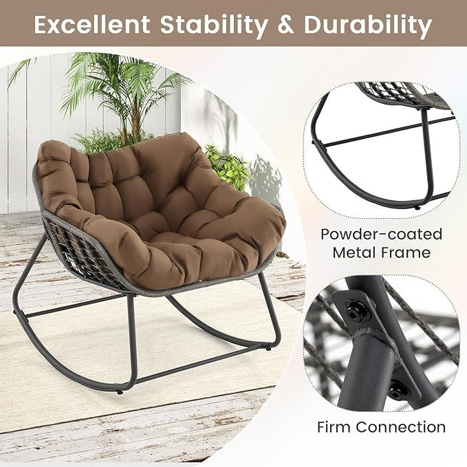 Oversized Rattan Rocking Chair w/ Cushion Indoor Outdoor Patio Garden Seat