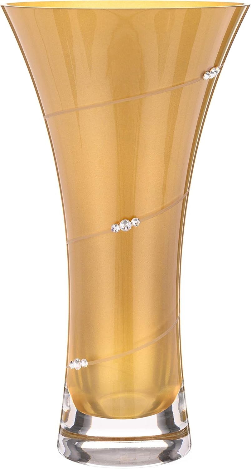Gold Trumpet Glass Vase 25cm Luxury Flared Flower Vase with Crystal Detail