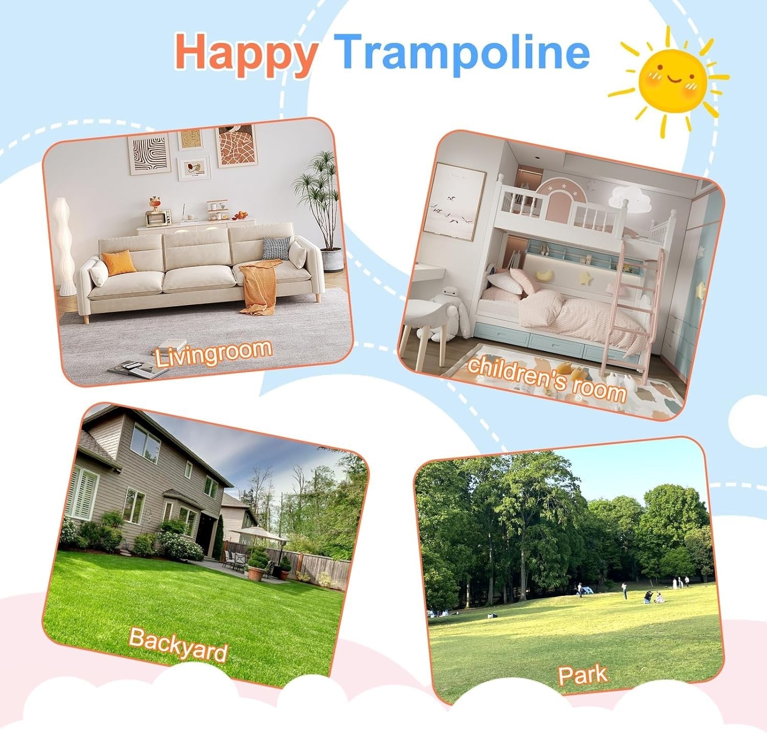 36” Toddler Mini Trampoline w Foam Handle Quiet Indoor Outdoor Play