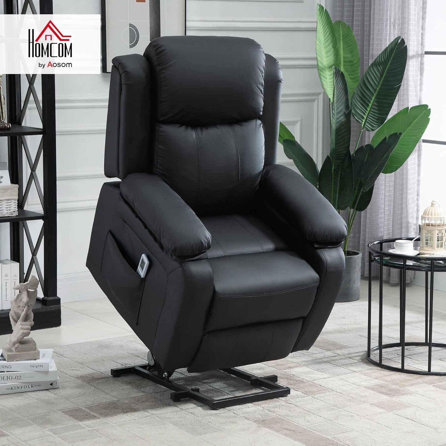 Power Lift Recliner Chair Massage Heat 160° Recline Footrest Side Pockets Black
