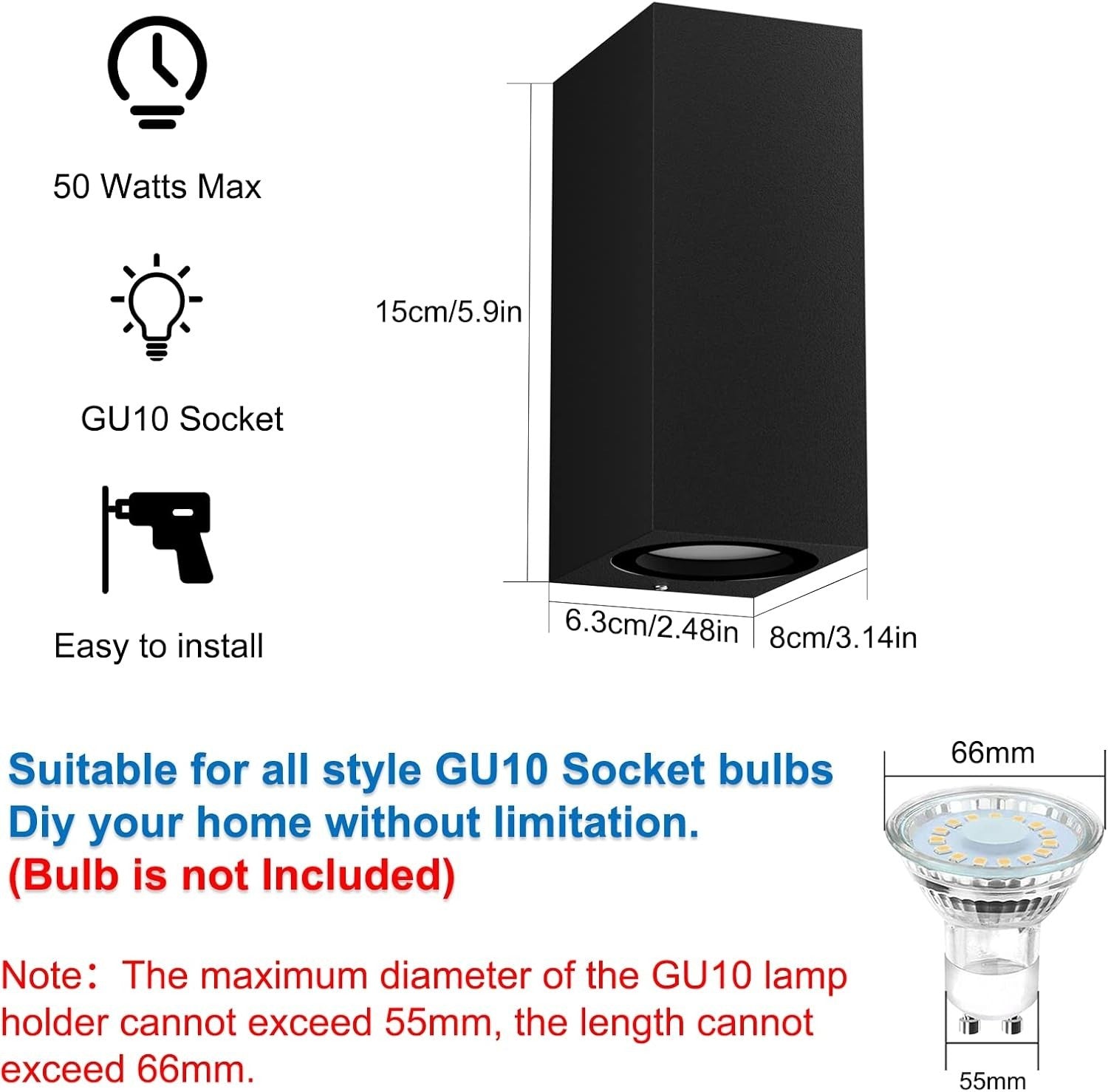 Waterproof Black Outdoor Wall Lights, Modern Up-Down GU10 Sconces 4 Pack