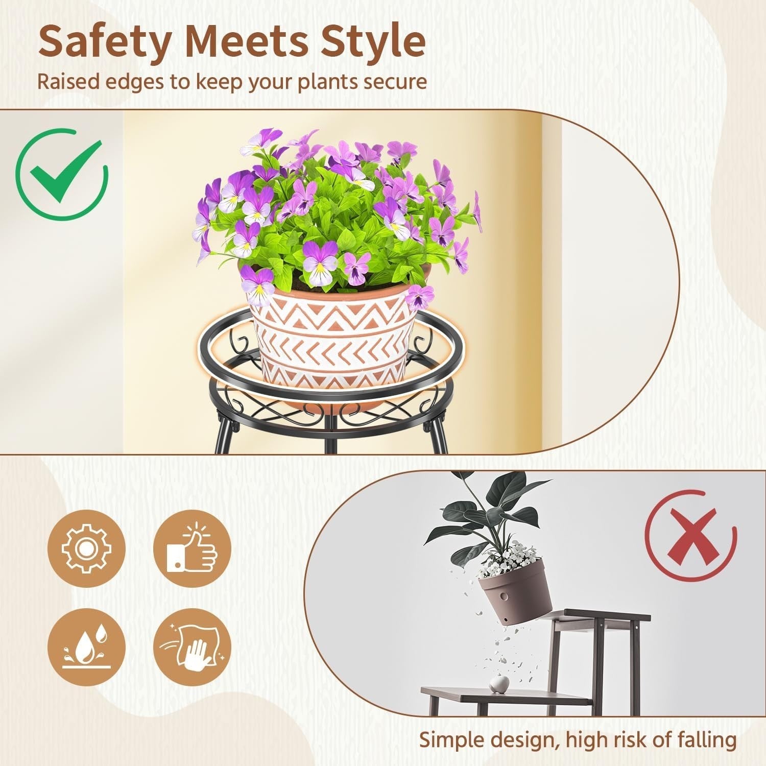 3 Tier Iron Plant Stand Black Flower Pot Display Tower for Patio Balcony