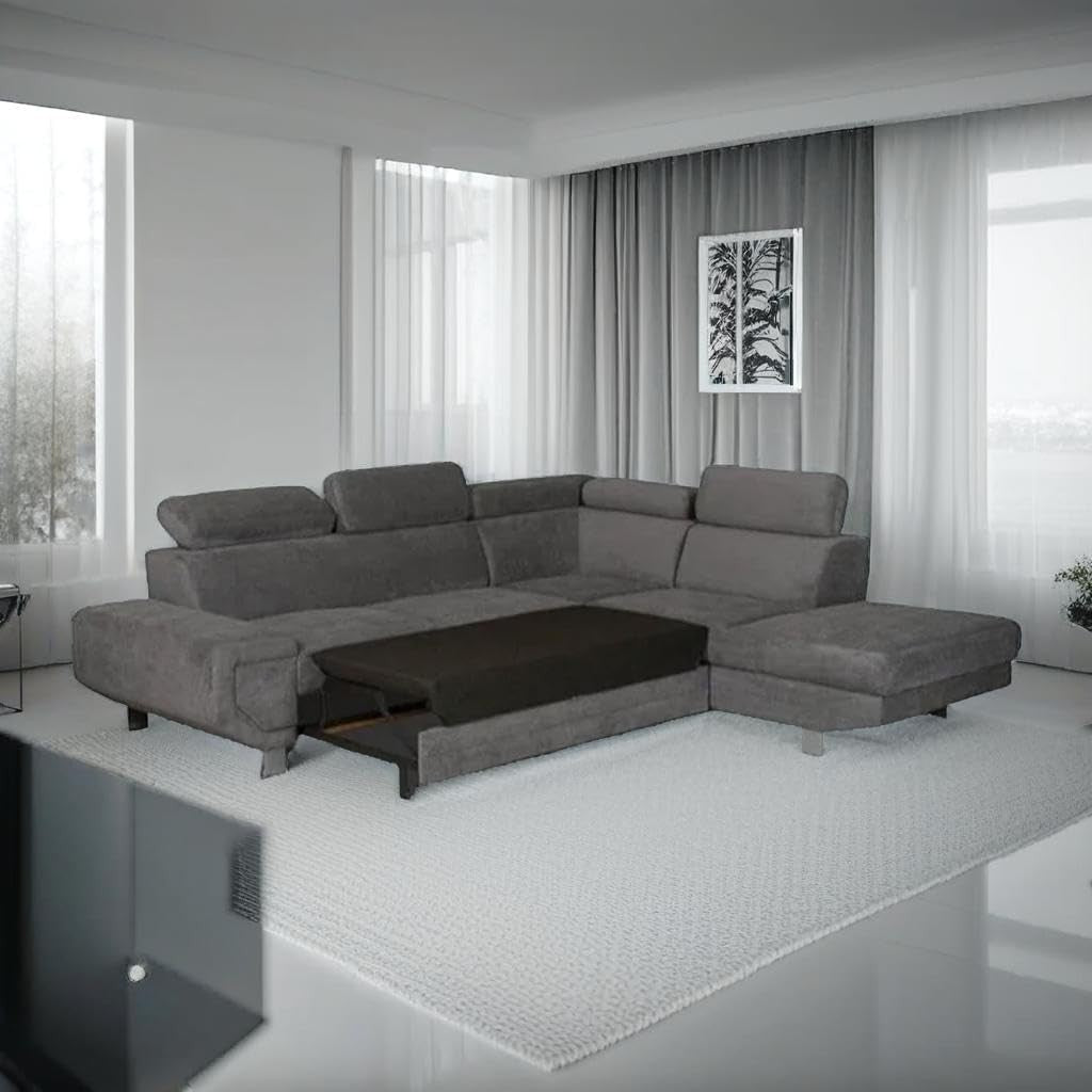 Pull Out Sofa Bed with Storage – Grey 5 Seater Corner Settee RH