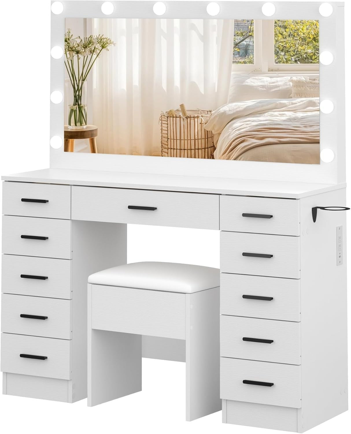 White Vanity Dressing Table Set w/ Hollywood LED Mirror 11 Drawers Stool