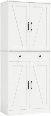 Tall Kitchen Cupboard White 4-Door Buffet Pantry Cabinet Drawer