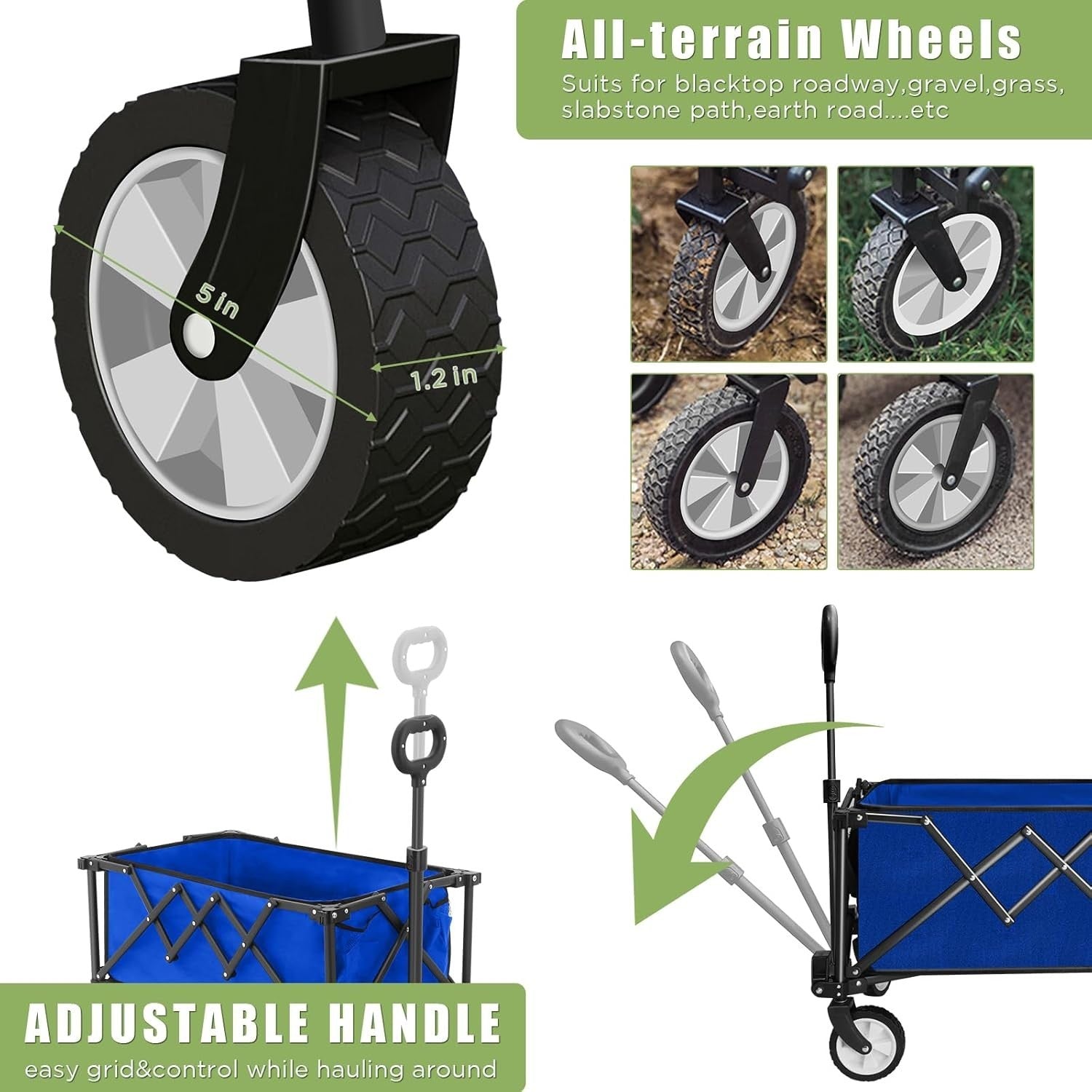 Blue Heavy Duty Folding Wagon 100L All-Terrain Garden Camping Beach Trolley