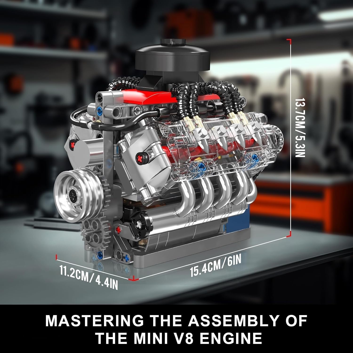 Motorised V8 Engine Model Kit 487PCS STEM Build Toy Car Mechanics Set