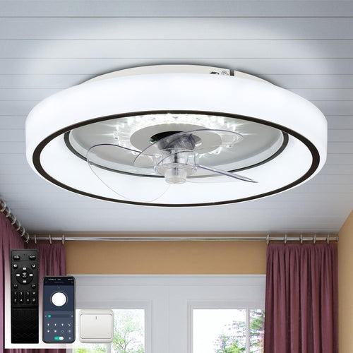 Jenvkoil 11"" Modern Ceiling Fan with LED Light, Remote & App, 6-Speed
