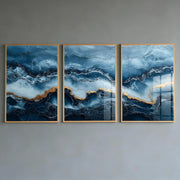 Navy Blue Gold Wall Art Set of 3 Abstract Marble Prints Unframed 40x60cm