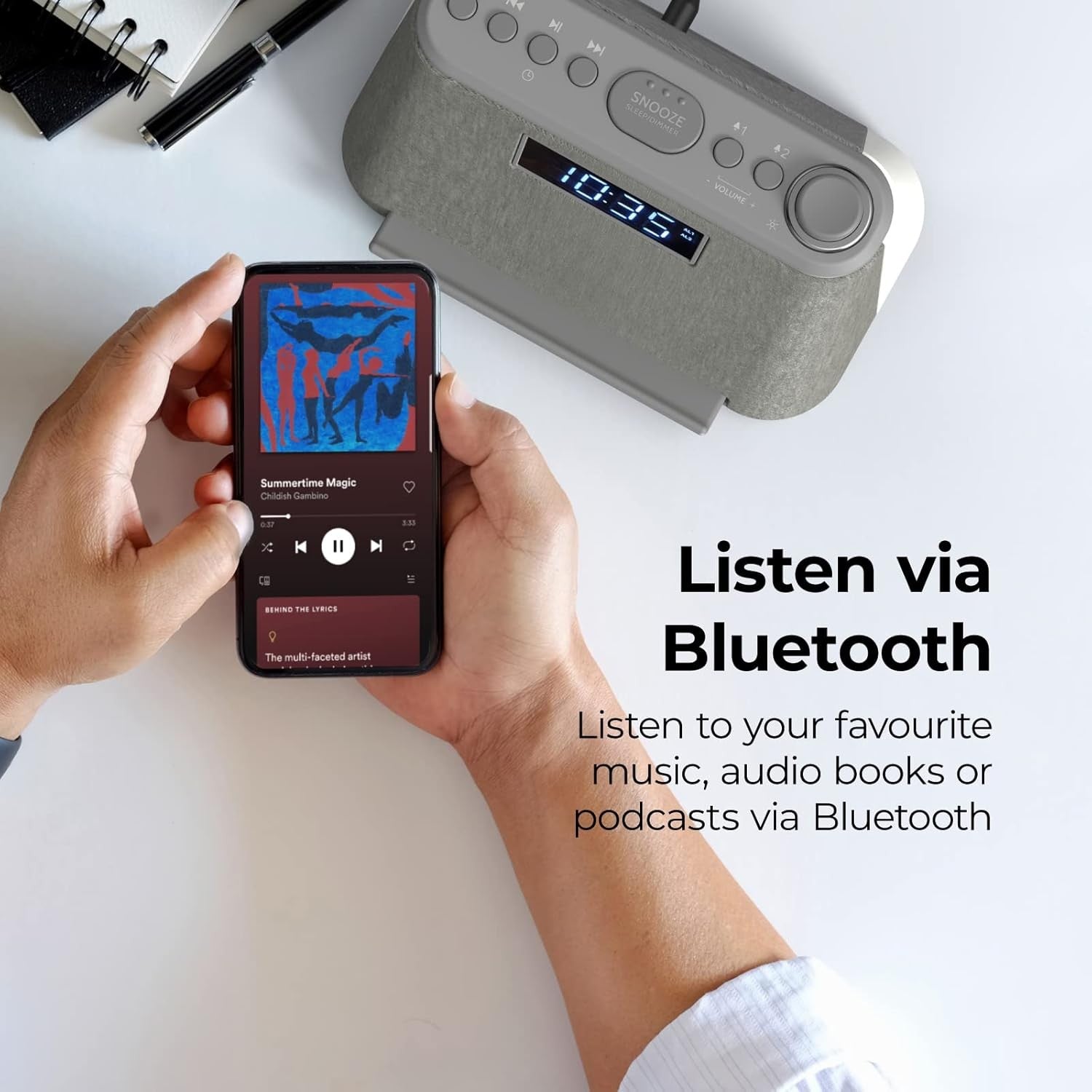 Alarm Clock Wireless Charging Bluetooth Speaker FM Radio Night Light