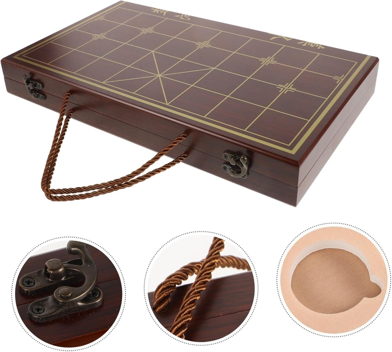 Portable Wooden Xiangqi Chess Board With Storage Box Travel Game