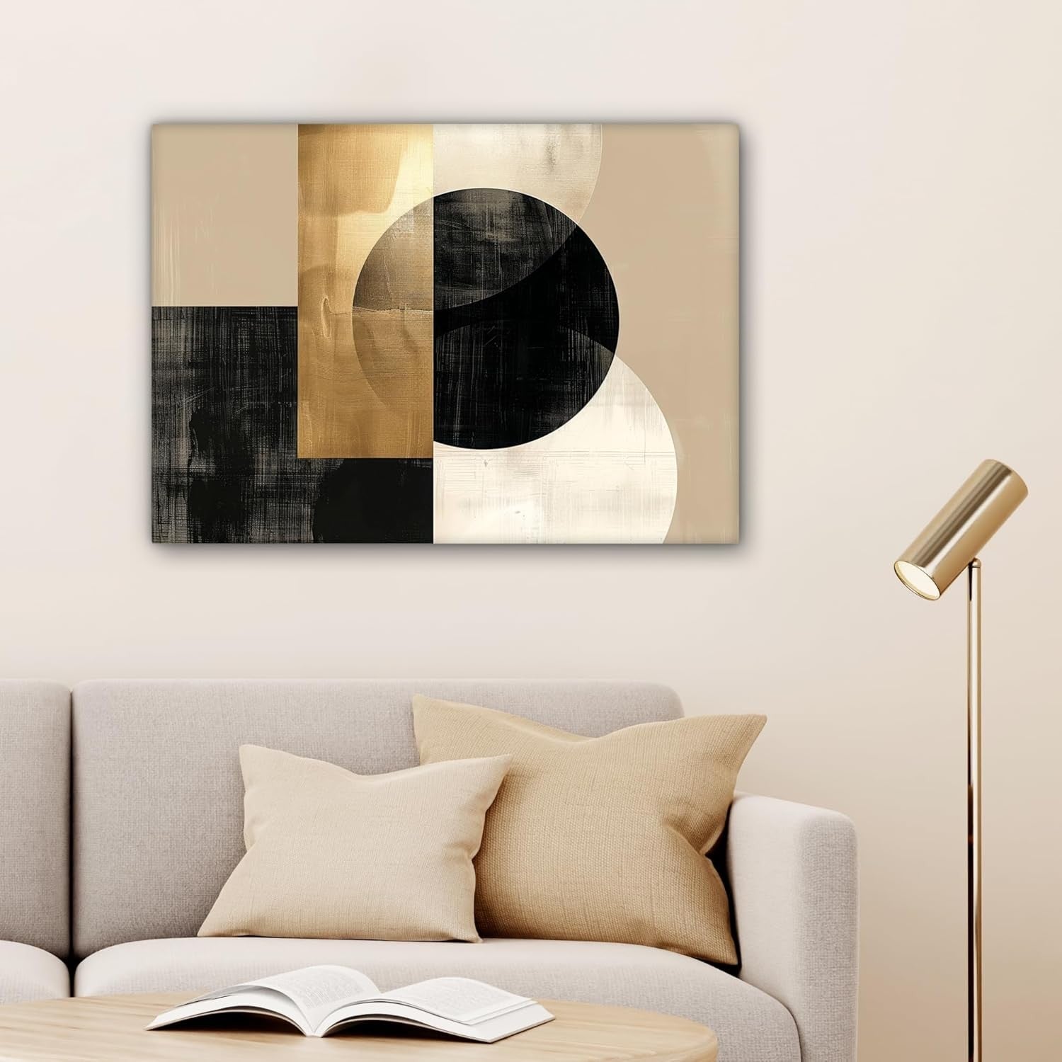 Abstract Gold Black Canvas Wall Art Modern Geometric 70x50cm Living Room Decor