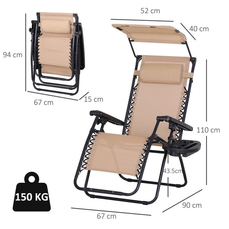 Zero Gravity Recliner Sun Lounger w/ Cup Tray & Canopy for Patio Garden