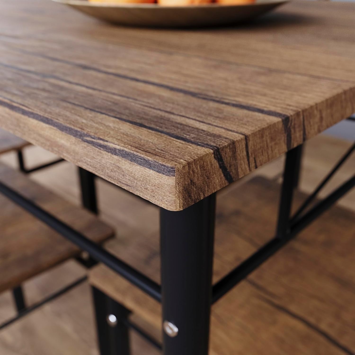 Compact Dark Wood 4-Seater Dining Table Set | Space-Saving Kitchen Furniture