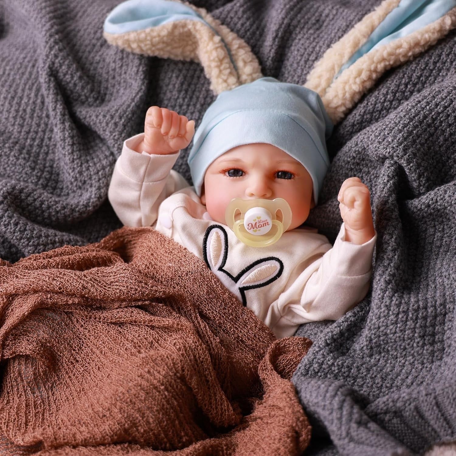 17in Lifelike Baby Boy Doll Soft Body Bunny Outfit Newborn Toy