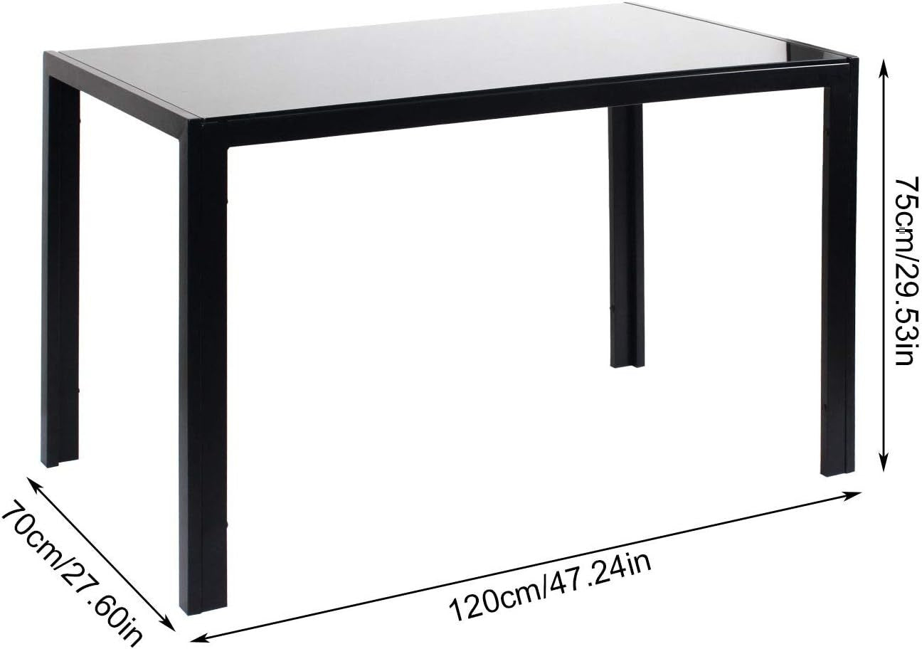 Modern Black Glass 120x70cm Dining Table Set with 4 Upholstered Chairs