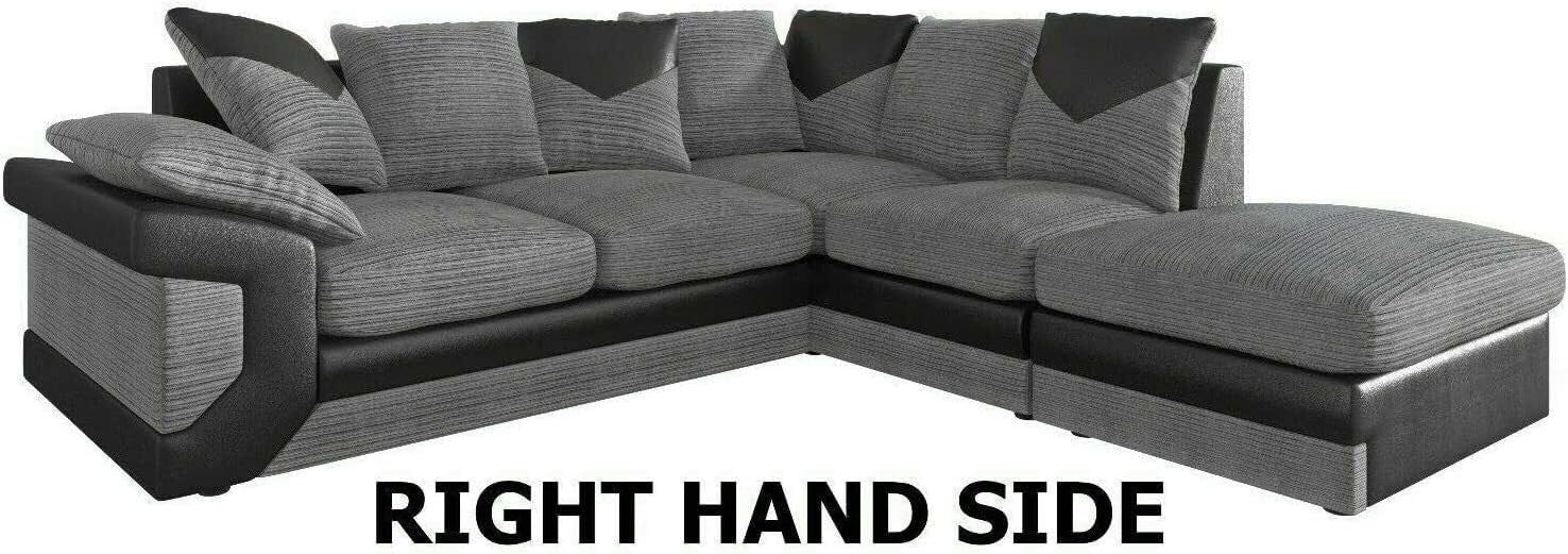 Grey Black L-Shape Jumbo Fabric Corner Sofa 5-Seater Scatter Back Comfy