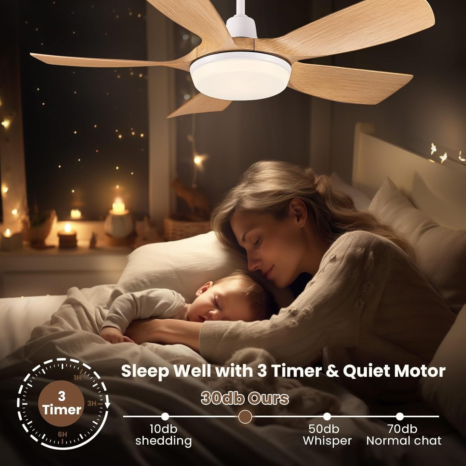 106CM Wooden Ceiling Fan with Light, Remote, 5-Blade Modern Design