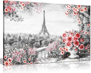 Large Paris Eiffel Tower Canvas Wall Art 30x20 Black White Red Roses