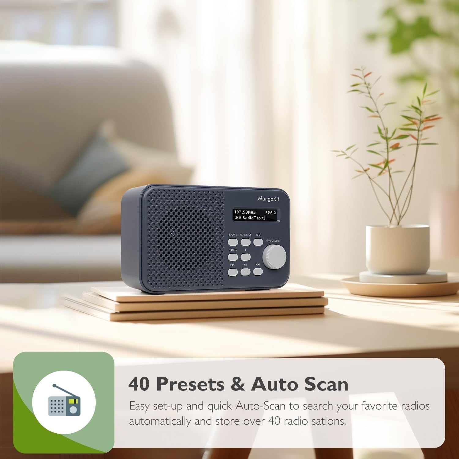 Portable DAB DAB+ FM Radio Bluetooth Kitchen Alarm Dark Grey