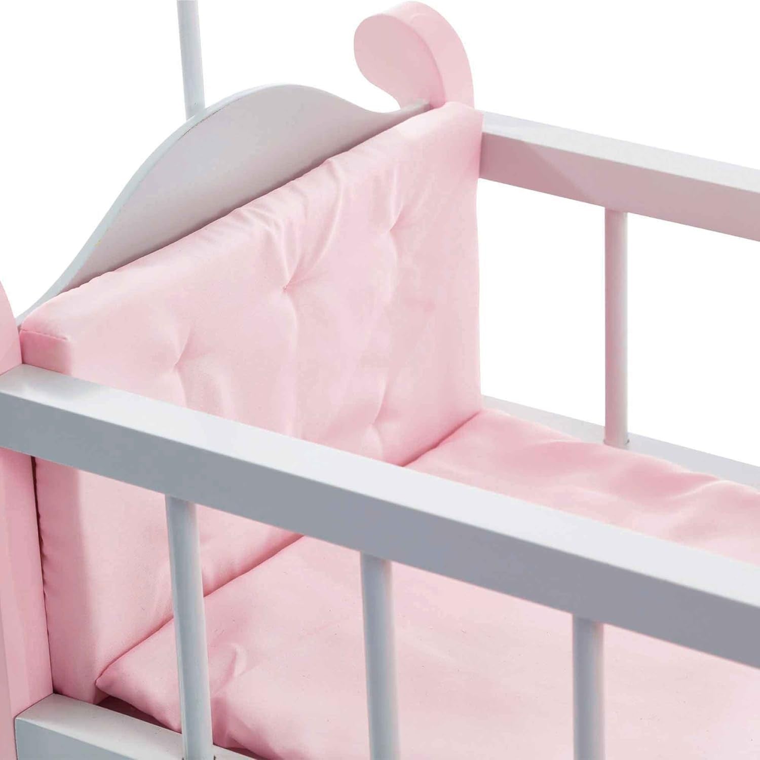 Wooden Baby Doll Cot with Storage Cushion Bedding Mobile Grey Pink 57x31x79cm
