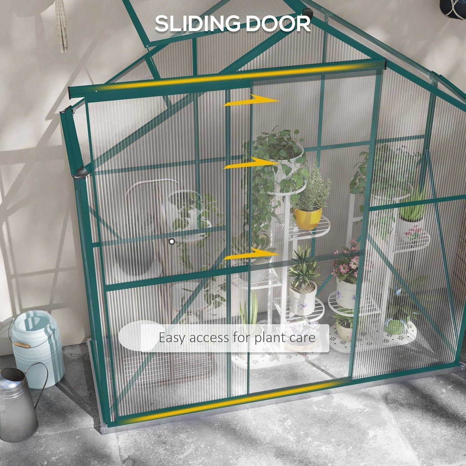 6x2.5ft Aluminium Greenhouse with Polycarbonate Panels & Sliding Door