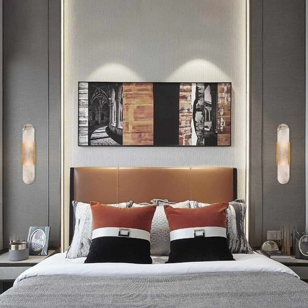 Modern Marble Wall Sconces Set of 2 - Gold LED Bathroom Vanity Lights