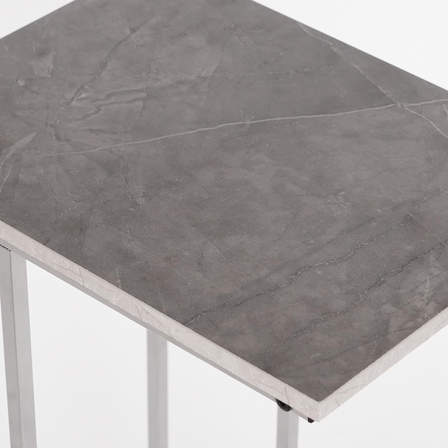 C-Shaped Grey Marble Side Table – Space-Saving Sofa End Table with Storage