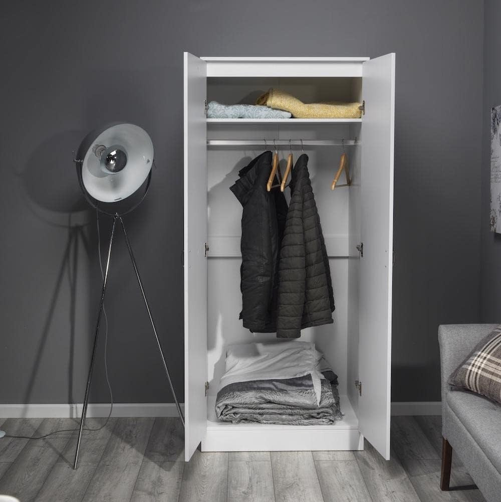 Modern 2-Door White Gloss Wardrobe with Full-Length Mirror & Scratch-Resistant
