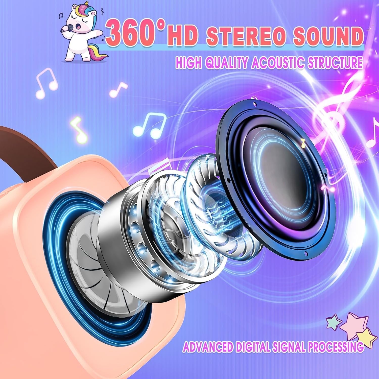 Pink Unicorn Karaoke Machine for Kids w/ 2 Wireless Microphones