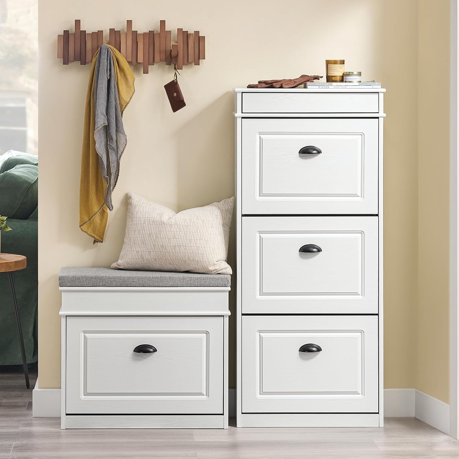 Slim Shoe Rack Cabinet with 3 Flip Drawers & Multi-Use Top Surface