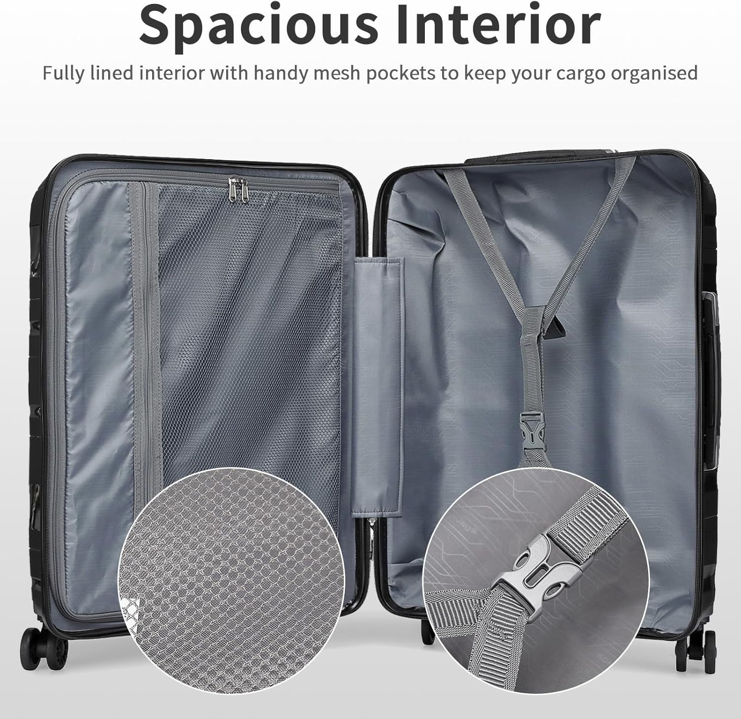 2pc Carry On Luggage Set Cabin Suitcase Polypropylene TSA Spinner