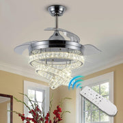 DiiSunBihuo 42" Chrome Fandelier, Crystal Fan, Reversible Motor, 3-Color LED