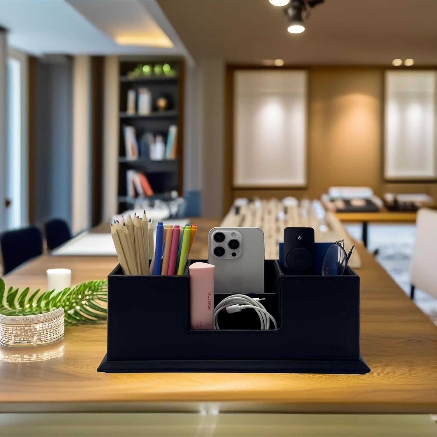 Leatherette Desk Organiser with Dual Pen & Card Holder – Office Desk