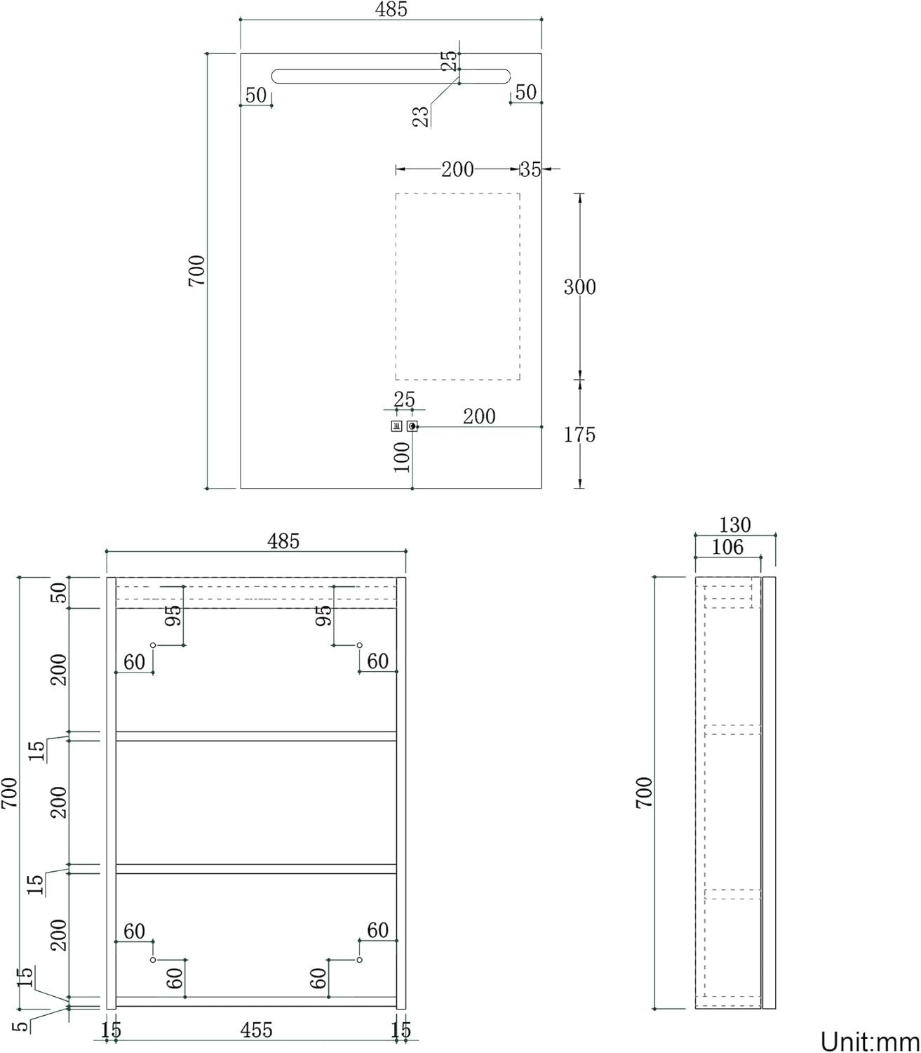 LED Bathroom Mirror Cabinet Wall Mounted with Anti-Fog & Hidden Storage
