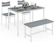 Space-Saving Grey Dining Table Set with 2 Chairs & Bench – Modern Kitchen