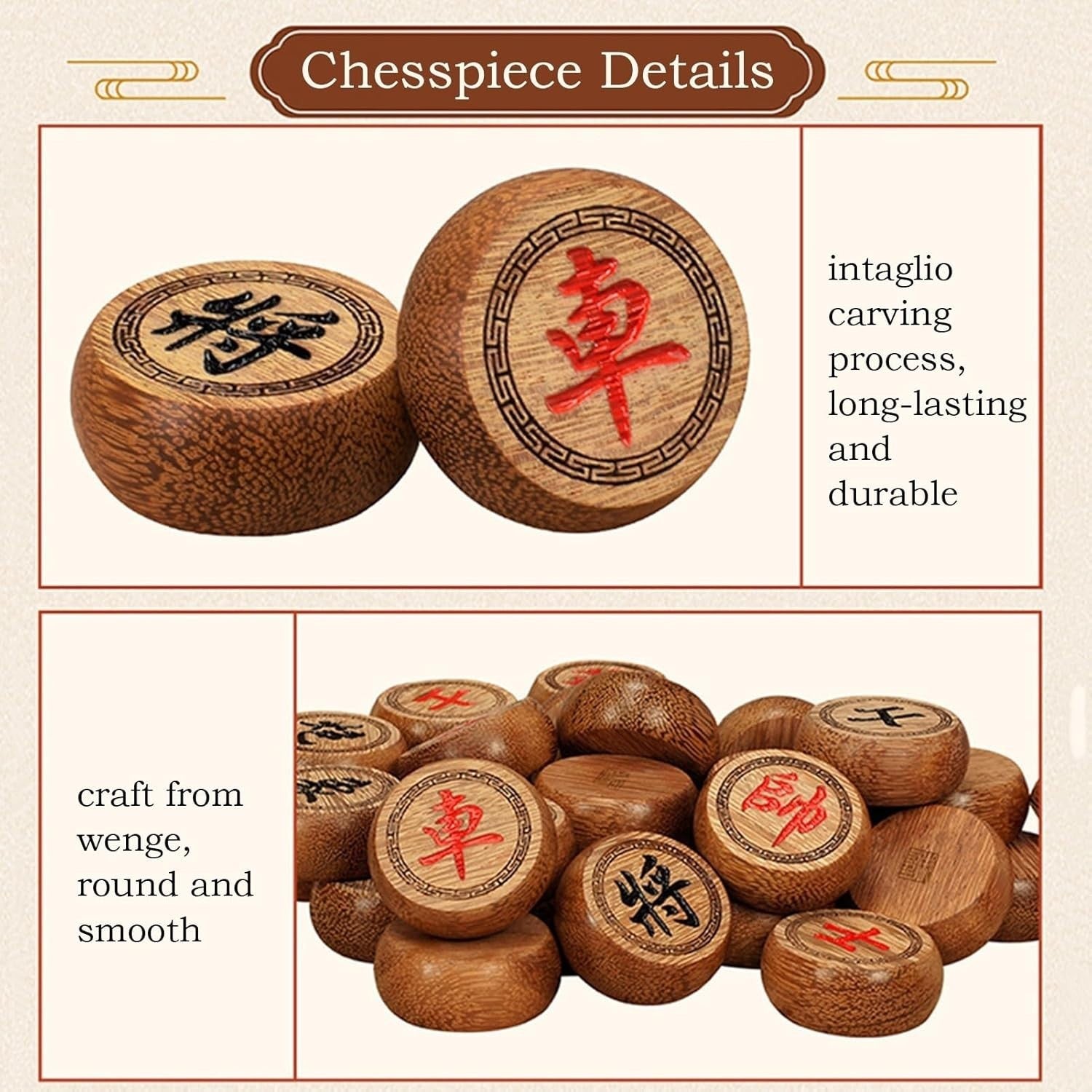Wenge Wood Xiangqi Chinese Chess Set Large Wooden Strategy Board