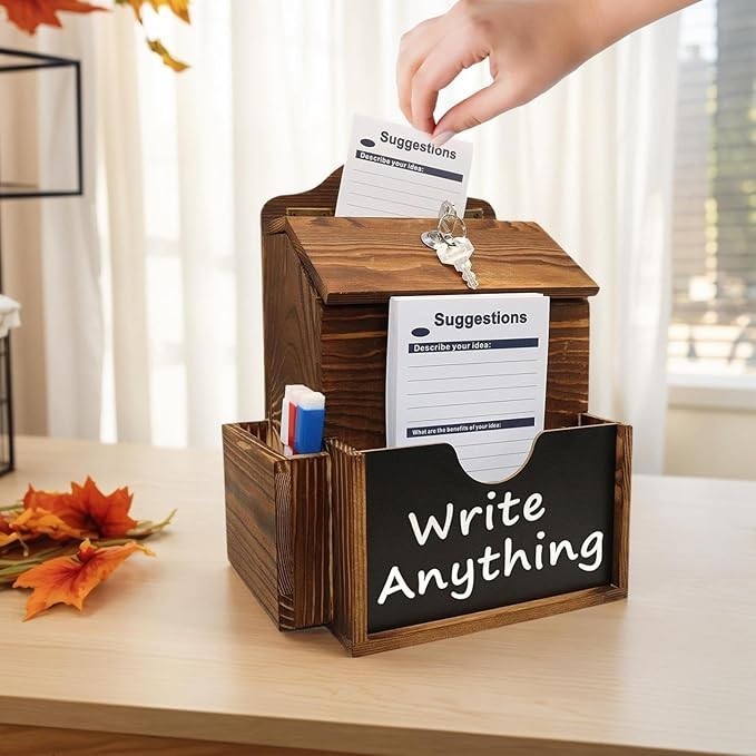 Lockable Wall Mounted Suggestion Box – Dual Slot, Secure Message Organizer, 27cm