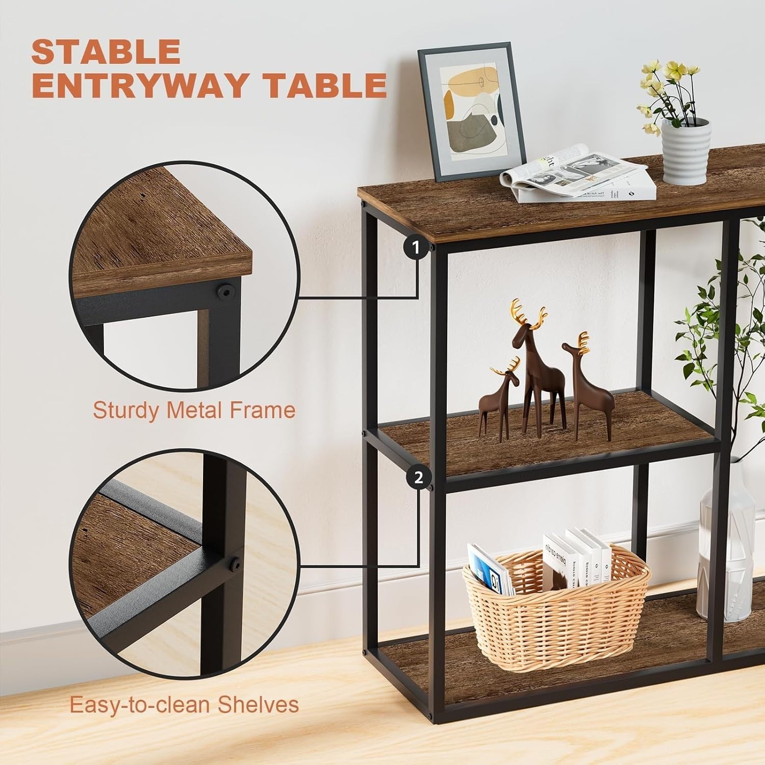 Small Console Table 80x30x80cm | Storage Shelves | Modern Entryway Organizer